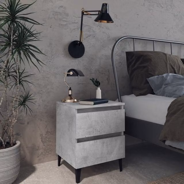 Berkfield Home Set of 2 Bedside Cabinets in Concrete Grey, W/D/H: 40 x 35 x 50 cm