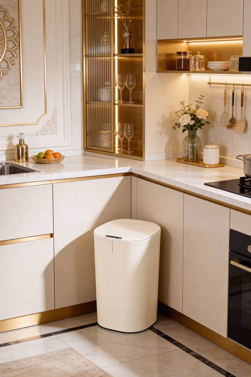 Living and Home Automatic Touchless Motion Smart Sensor Rubbish Bin with 3 Modes in Beige – 2
