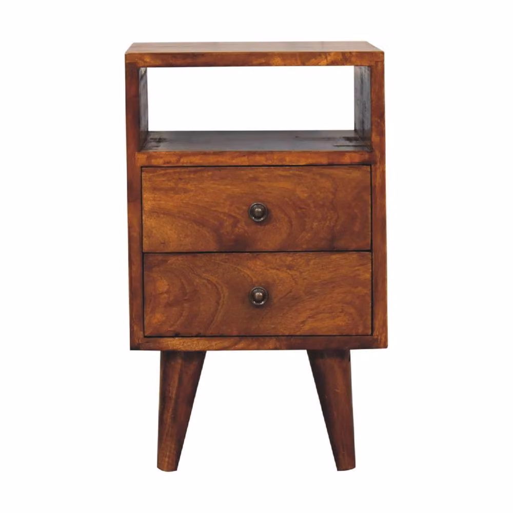 Wyld Haus Olbia Mini Classic Chestnut Mango Wood Bedside Table with 2 Drawers in Brown – 2