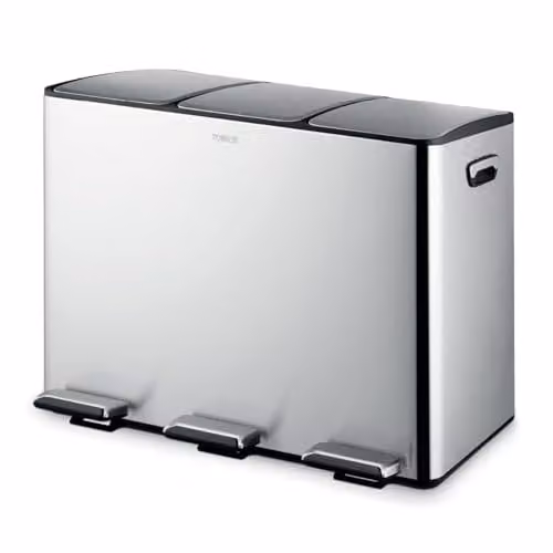 Tower 45L Silver Stainless Steel Recycling Pedal Bin with Removable Inner Buckets and Fingerprint Proof Finish