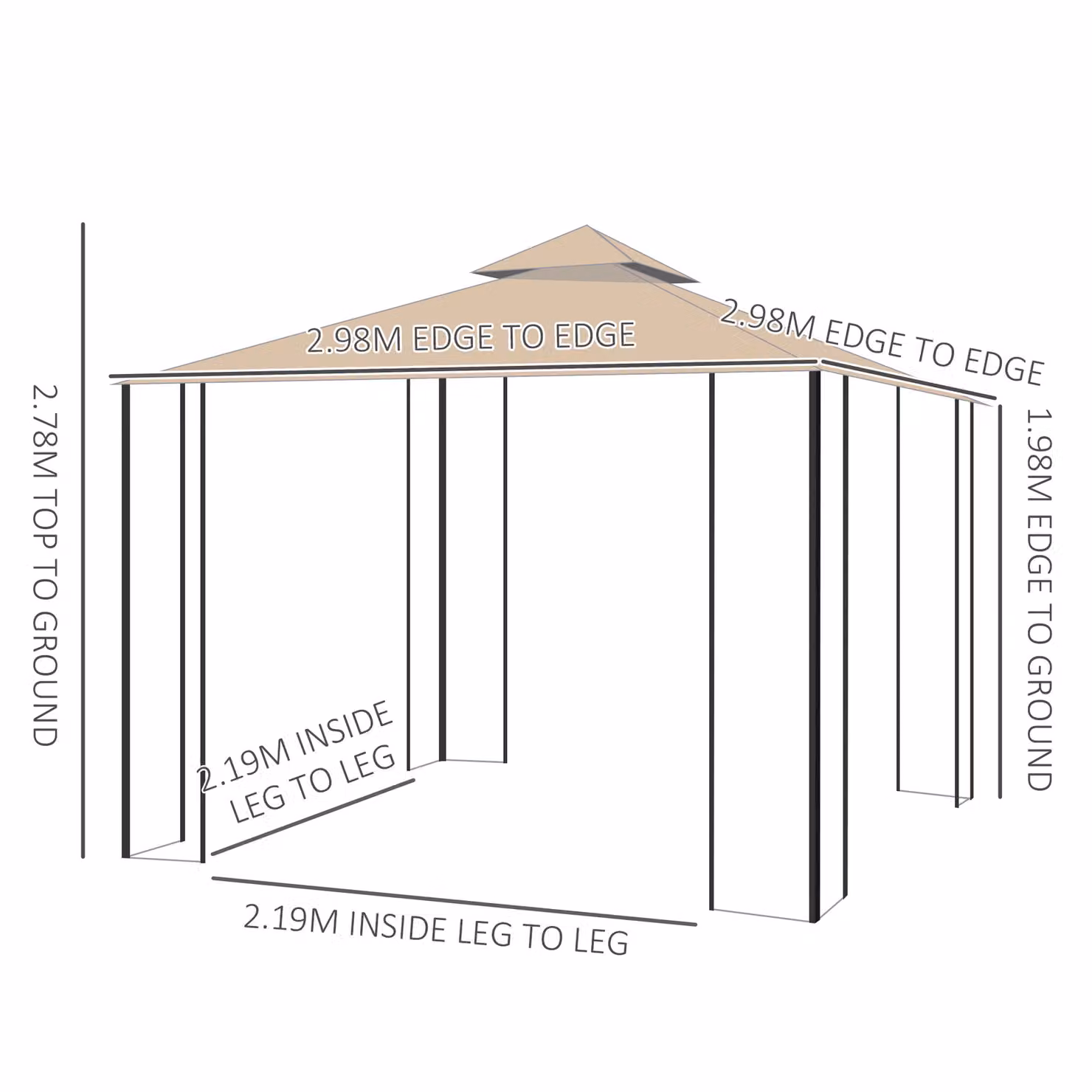 Outsunny Beige Garden Gazebo Tent with Netting and 2-tier Hip Roof, W: 300 cm, D: 300 cm, H: 278 cm – 3