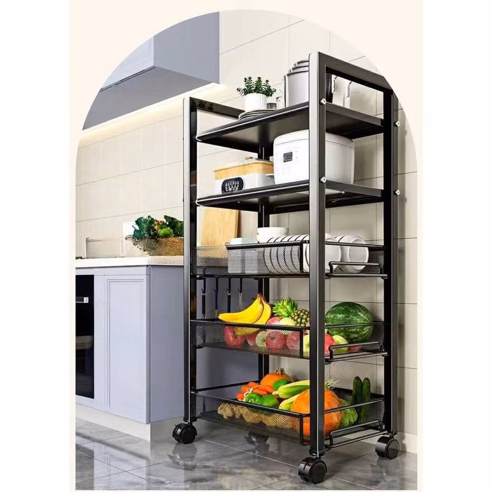 EONLION 5 Tier Black Metal Kitchen Storage Trolley Cart – 4