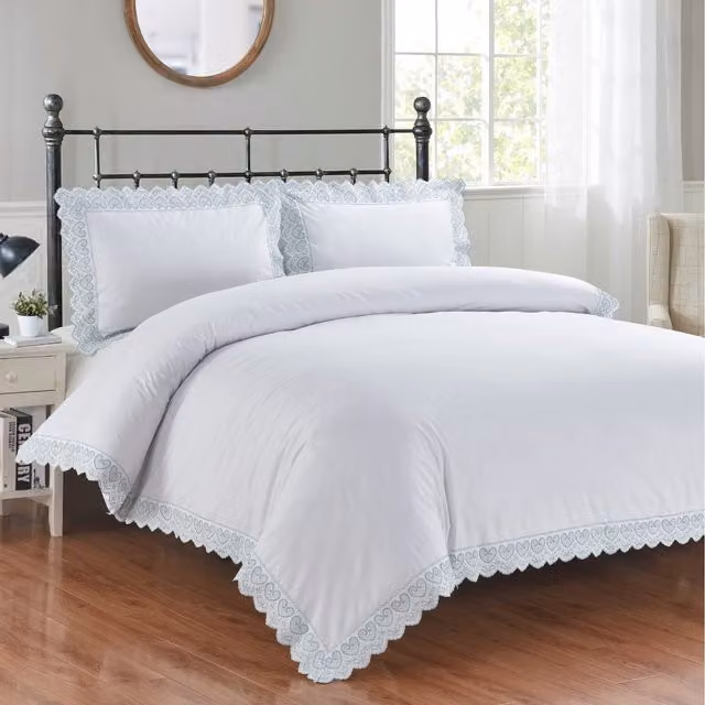 Rapport Home Elise Polycotton Fabric Duvet Cover and Pillowcase Set, White, W: 200 cm x D: 200 cm