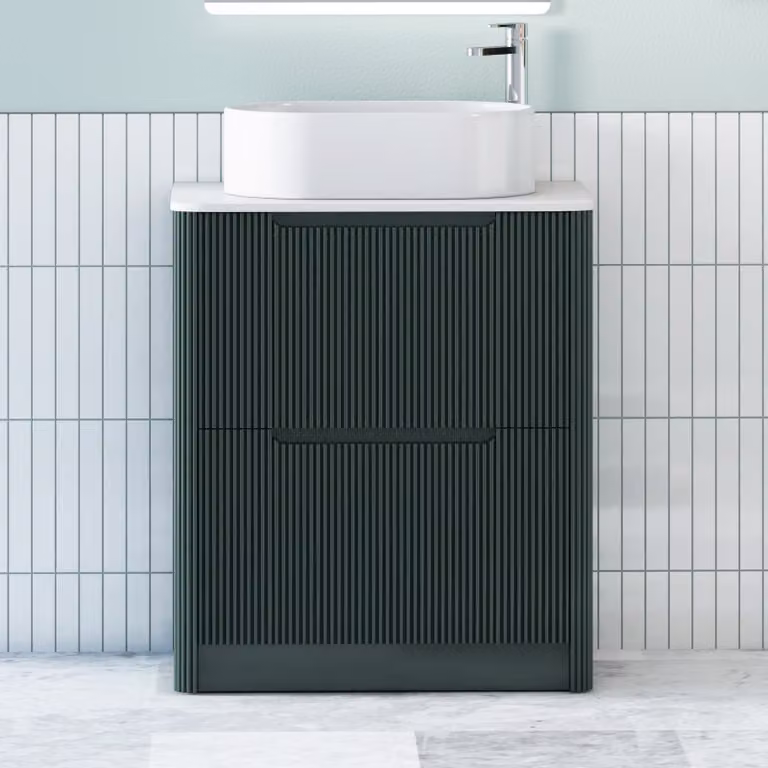 Royal Bathrooms Avenza Floor Standing Vanity Unit with Peak Basin, Moss Green and White, 80cm Depth