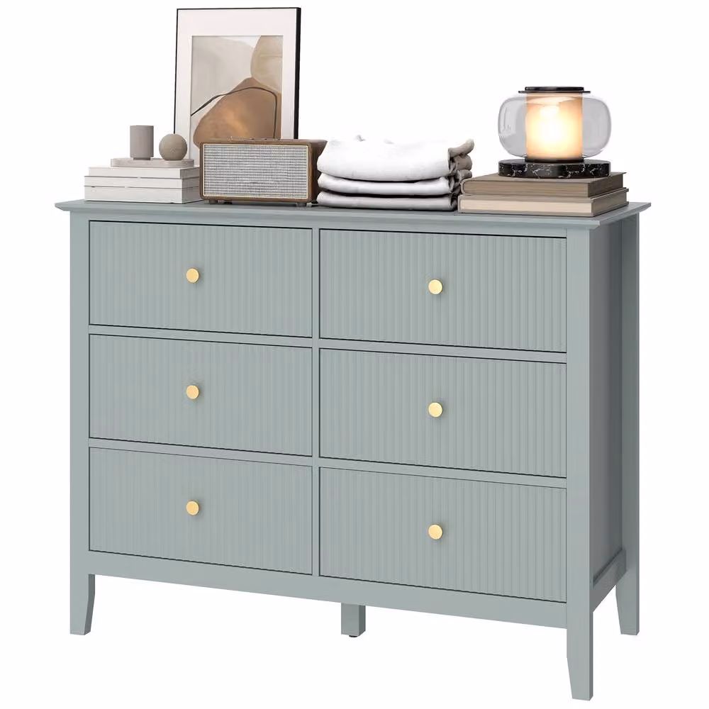 STILVORA 6 Drawer Chest of Drawers with Fluted Fronts in Green – 2