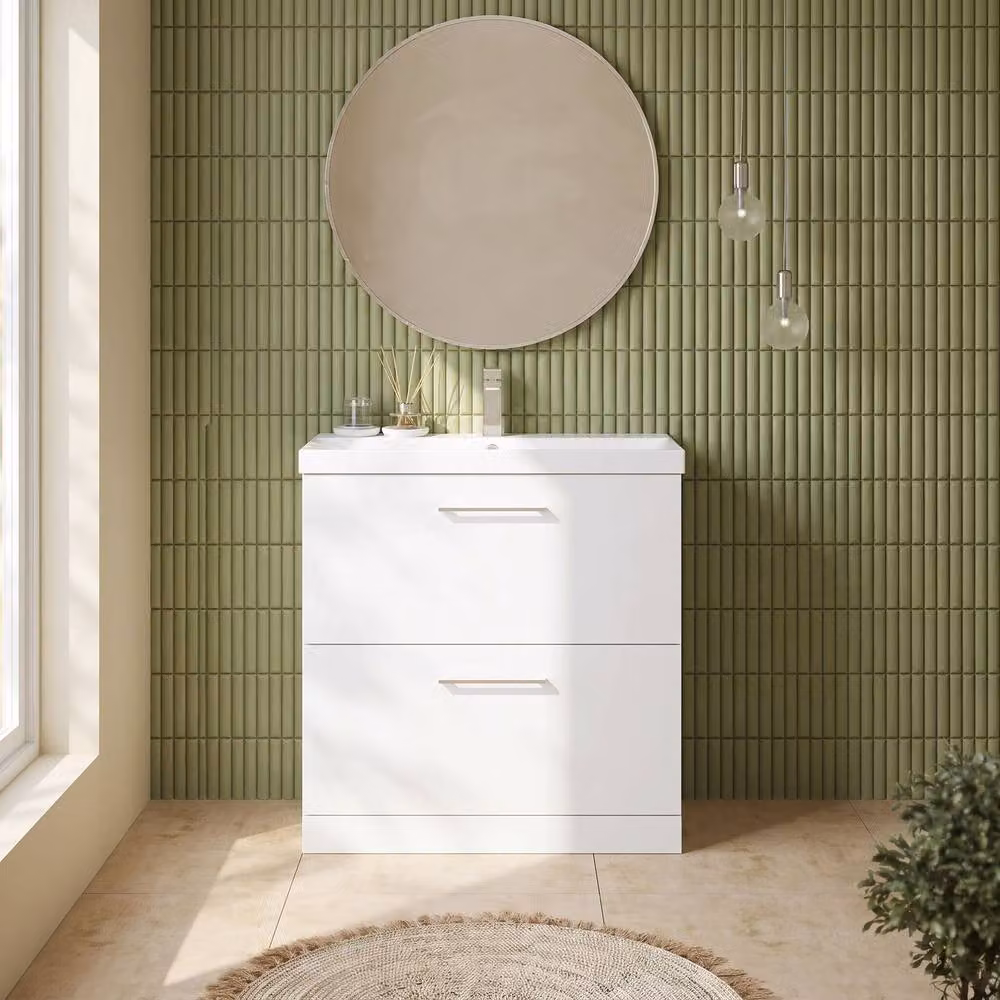 Balterley Gloss White 2 Soft Close Drawer Bathroom Vanity Unit with Basin, Width: 80 cm – 2