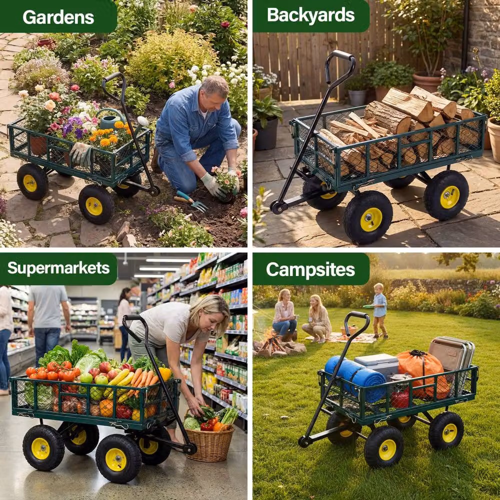 Gymax Folding Utility Garden Cart with Mesh Sides in Green – 7