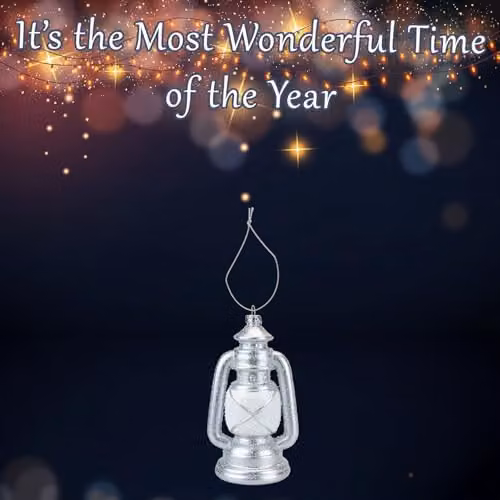 VFM e-Store White and Silver Glitter Lamp Christmas Tree Ornament, H 15.5 x W 8 x D 6.5 cm – 3