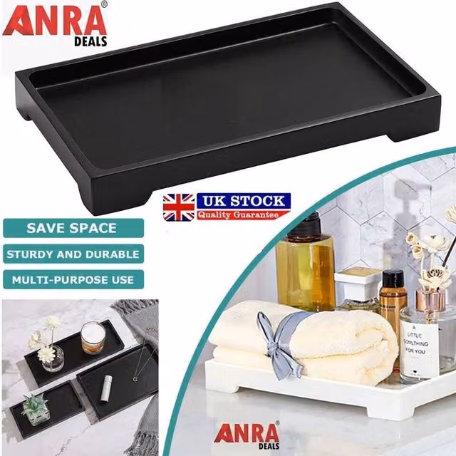 ATEK Black Resin Bathroom Vanity Tray and Countertop Organiser