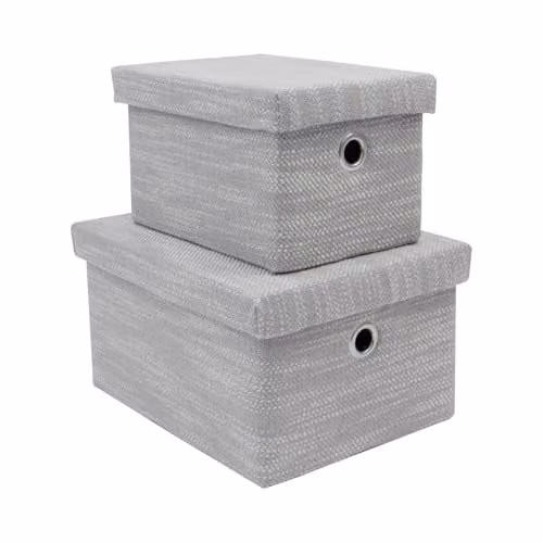 JVL Serena Set of 2 Open Weave Fabric Storage Baskets with Lids and Handles, Grey, W/D/H: 29.0 x 23.0 x 16.0 cm – 1