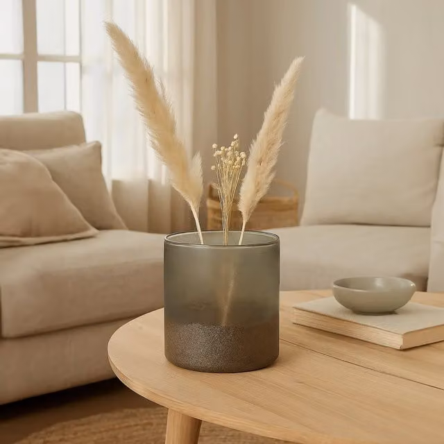 Interiors by Premier Chiara Round Glass Vase in Medium Grey Sand Effect