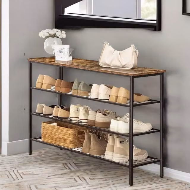 Rafaelo Mobilia 4-Tier Industrial Shoe Rack in Brown and Black, W/D/H: 68 x 30 x 10 cm – 1