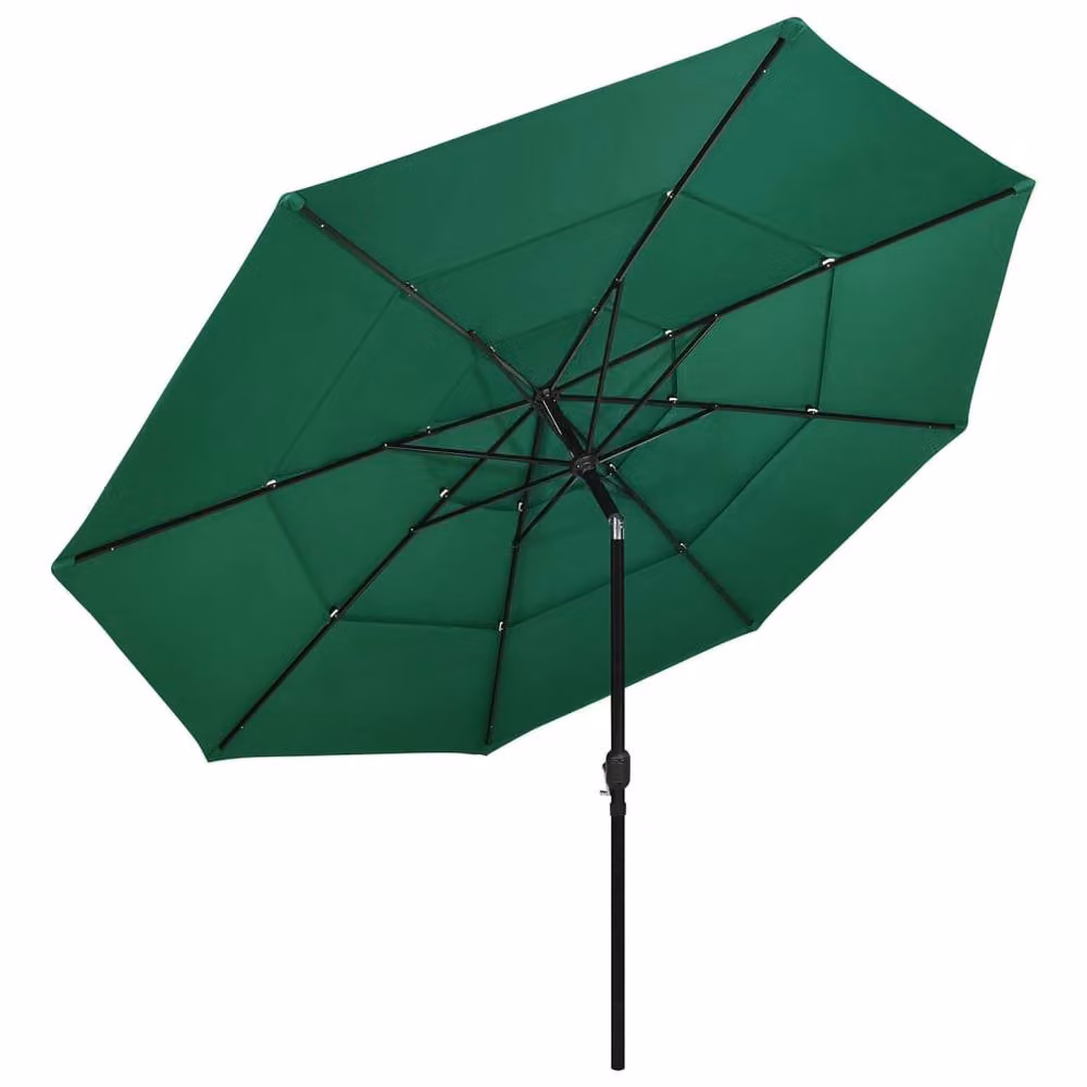 Berkfield Home 3-Tier Green Polyester Parasol with Aluminium Pole, Diameter: 3.5 m, Height: 2.6 m – 2