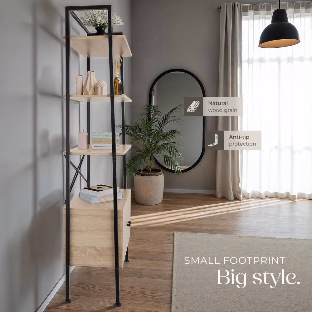 tectake Brentwood Industrial Style Ladder Shelf with 4 Levels and 2 Cupboards in Brown and Black – 4