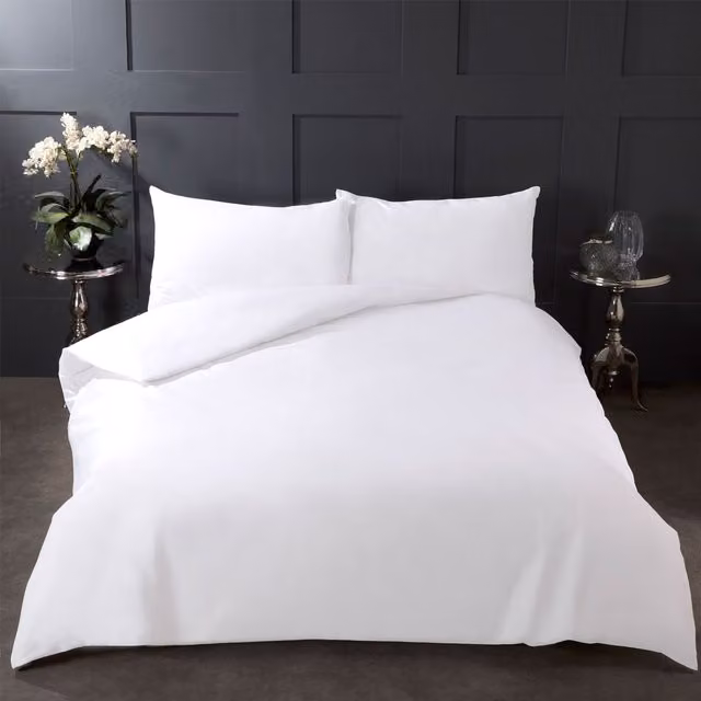 Highams Plain White 100% Cotton Reversible Duvet Cover and Pillowcase Set, W: 90 cm, L: 200 cm