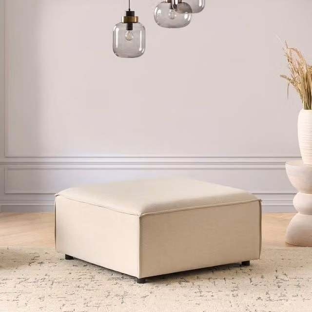 Wyld Haus Beige Fabric Modular Cube Ottoman with Black Metal Legs, W/D/H: 45 x 45 x 86 cm – 1