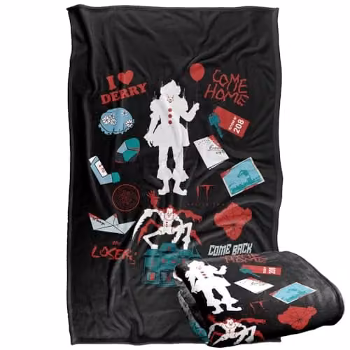 Warner Bros. It Chapter 2 Pennywise Icons Super Soft Fleece Throw Blanket, Multicolour, W: 91 cm, D: 147 cm – 1
