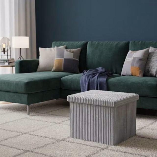 Snug City Corduroy Square Storage Box with Lid, Silver Grey Fabric Organiser