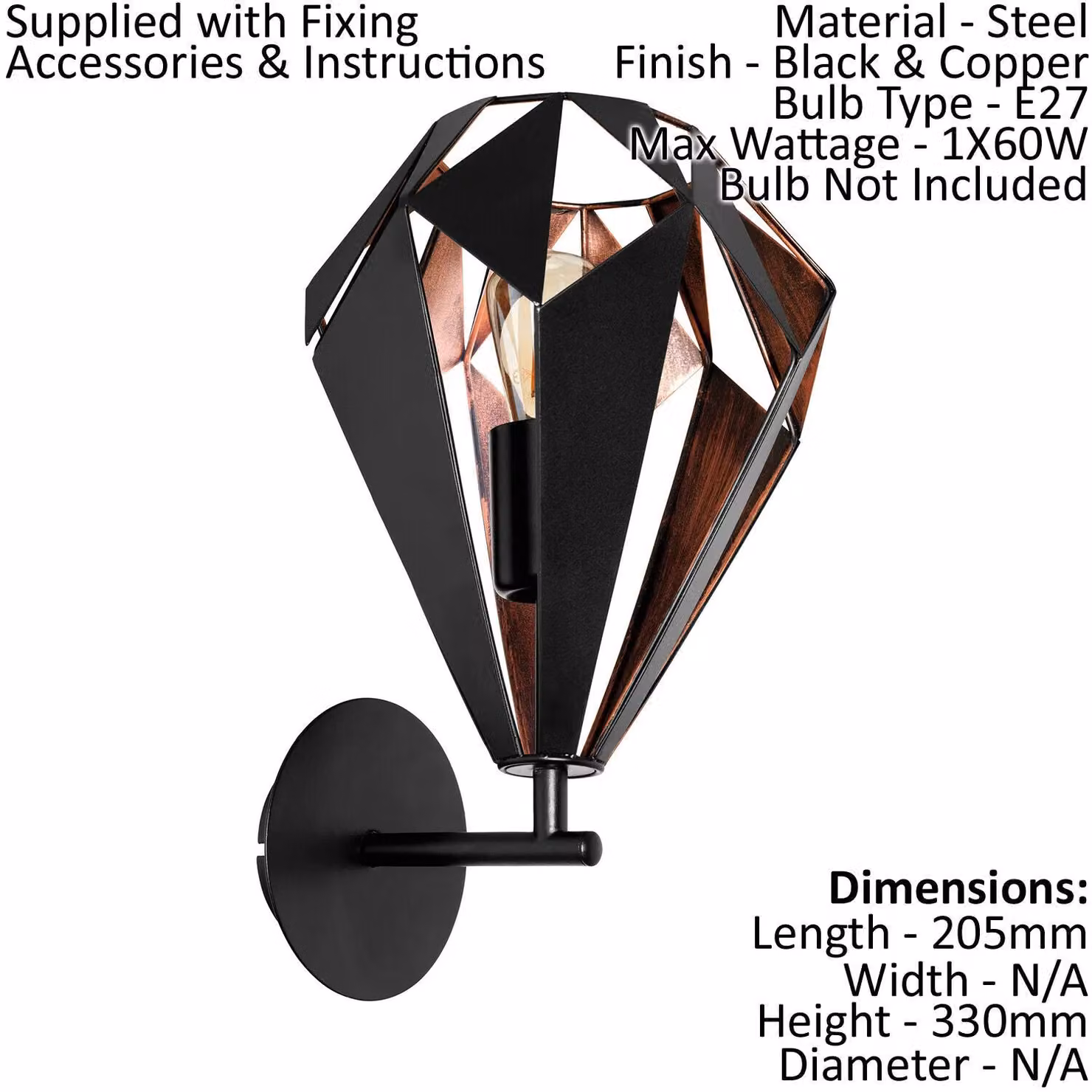 Loops 2 Pack LED Wall Sconce in Black and Antique Copper with E27 Bulb – 2