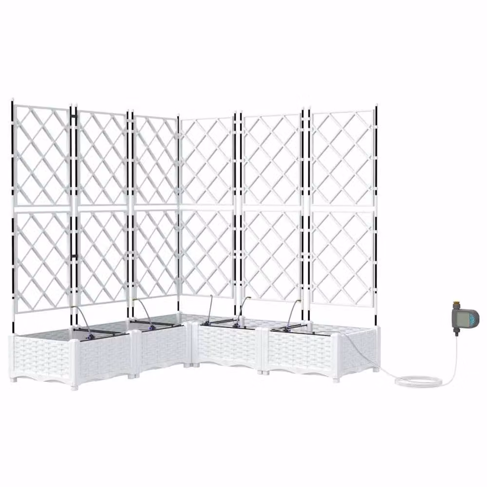 Berkfield Home Garden Planters with Water Irrigation System, 5 Piece Set, White – 3