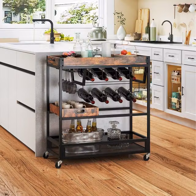 Costway 3 Tier Industrial Metal Kitchen Storage Trolley in Matt Brown