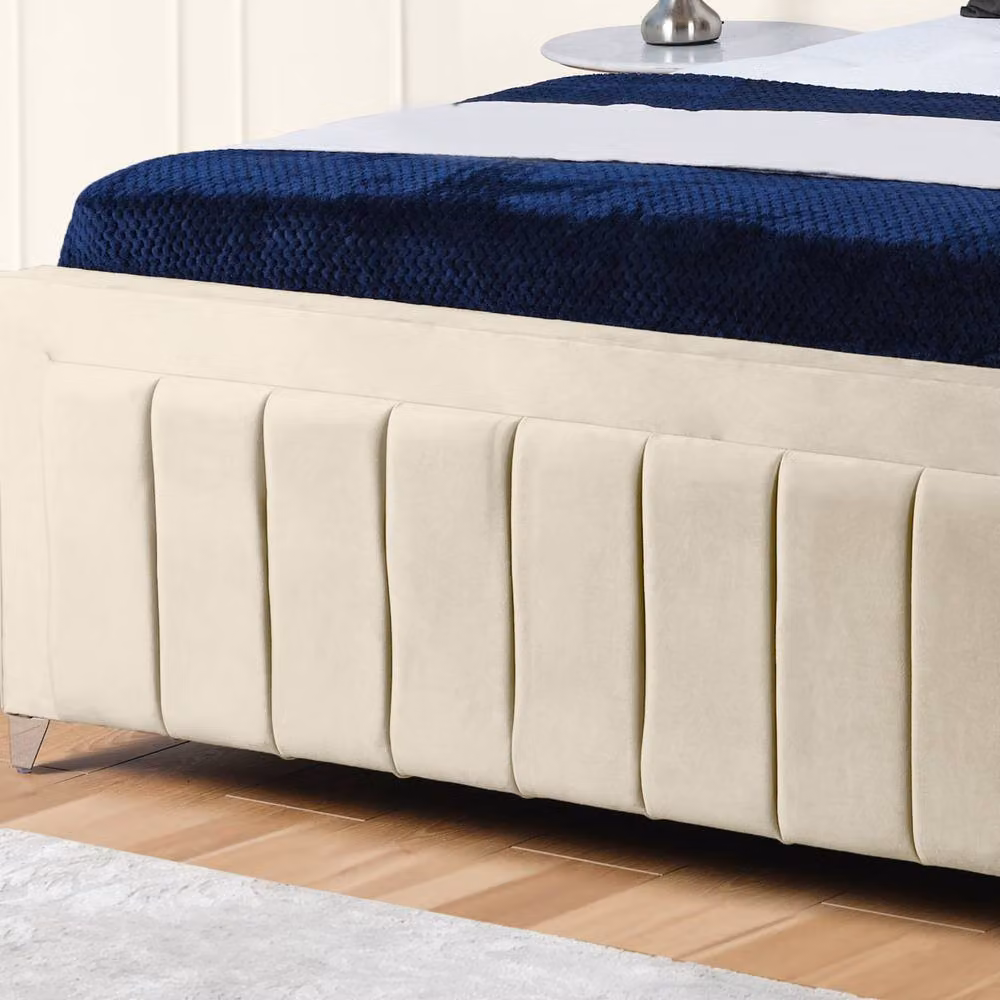 UK Bed Furniture Siarra Ottoman Gas Lift Upholstered Velvet Bed in Beige, Size: Super King (200 x 200 cm) – 3