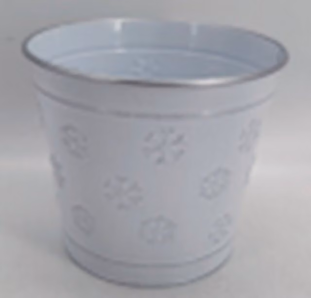 KDMD White Frosted Snowflakes Metal Zinc Pot for Tabletop Floral Displays