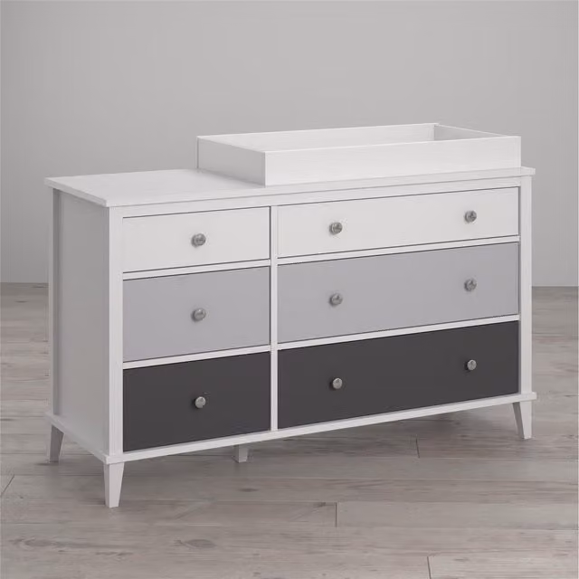 LS MH Poppy 6 Drawer Changing Table and Dresser in Grey and White