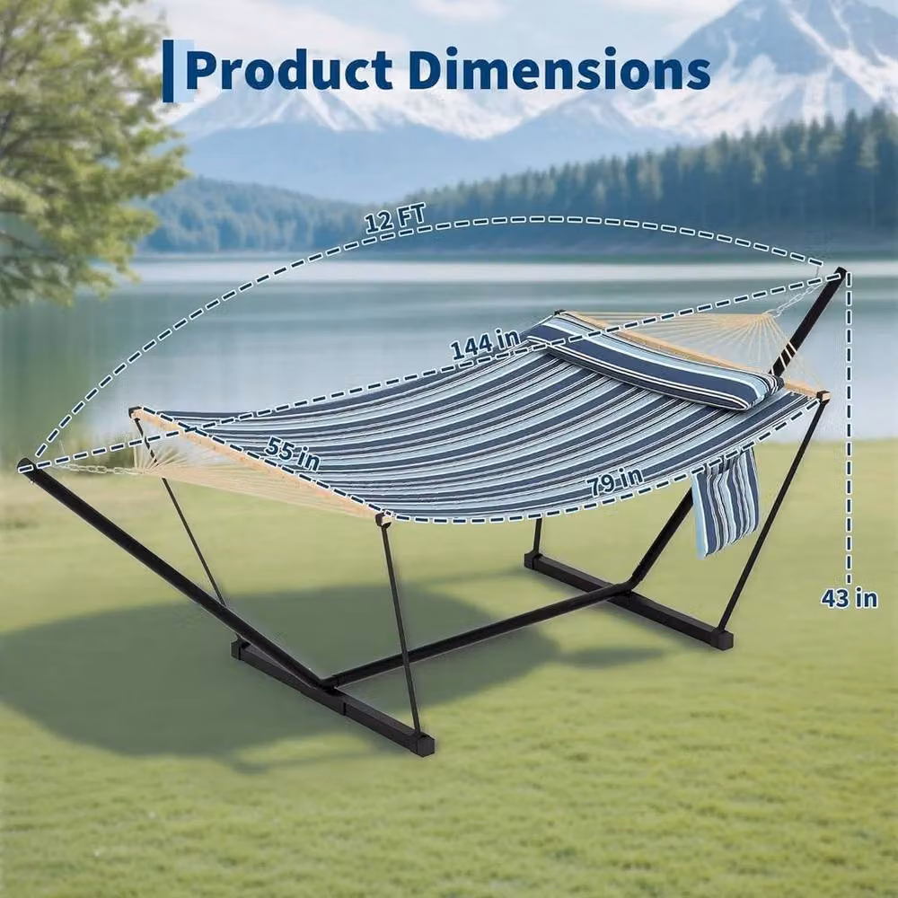 KORVIXA Maritime Multicolour Double Outdoor Hammock with Powder Coated Steel Stand – 2