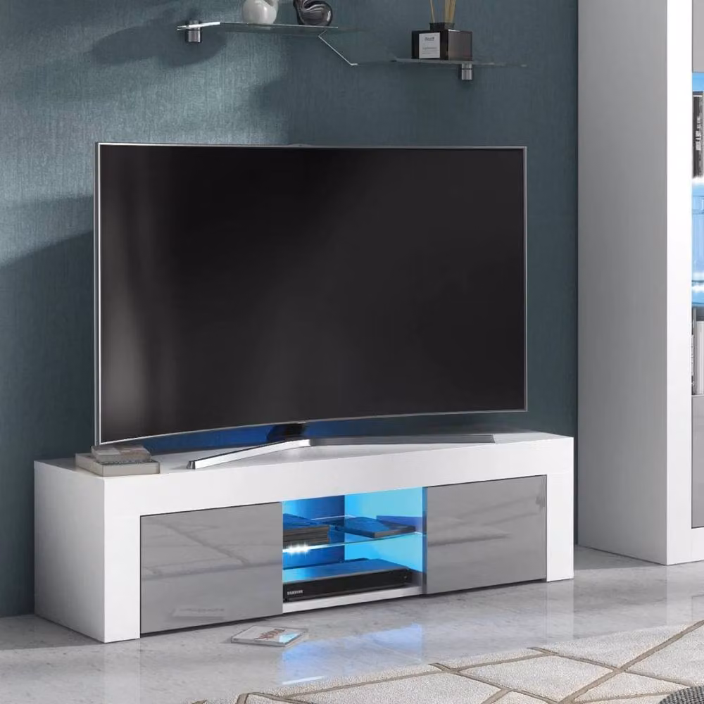 Mex Furniture Pawnora TV Stand Cabinet with White Matt Body and Grey High Gloss Fronts – 3