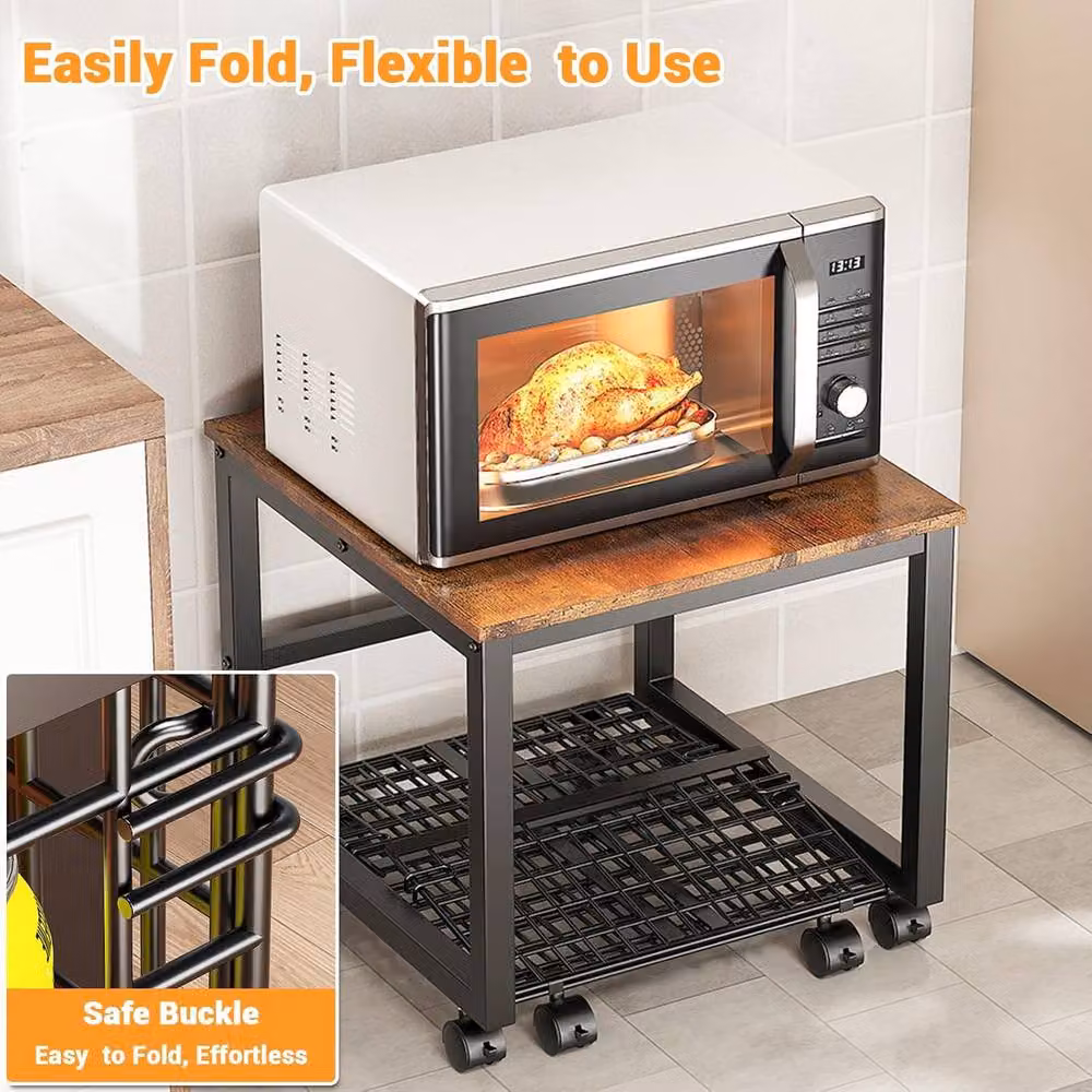 London Boutique Heavy-Duty Mobile Mini Fridge Stand with Drawer Basket in Brown – 4