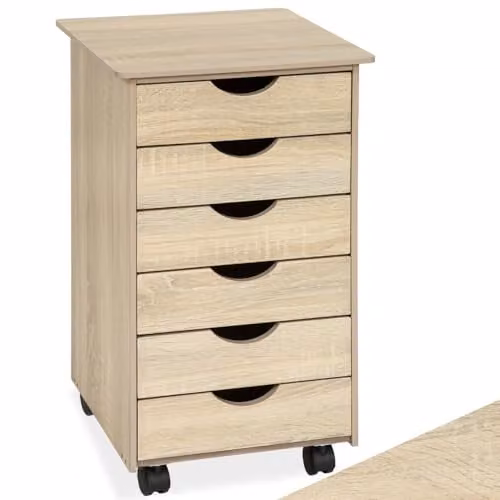 tectake Childrens 6 Drawer Chest of Drawers with Castors in Oak