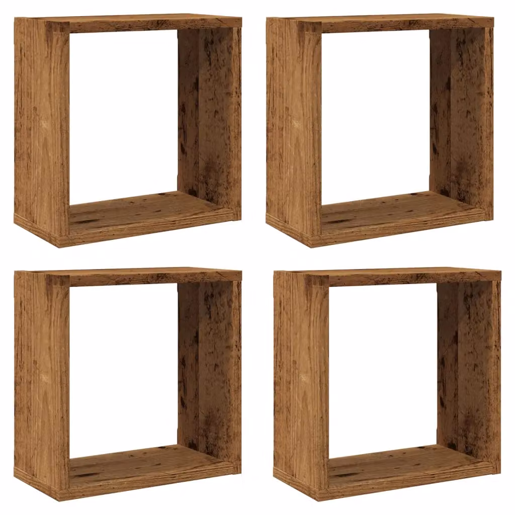 Berkfield Home Set of 4 Wall Mounted Cube Shelves in Old Wood Brown, W/D/H: 30 x 15 x 30 cm – 2