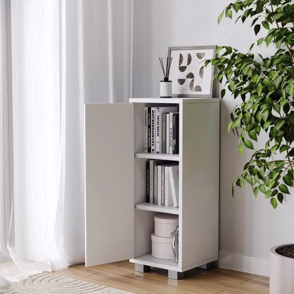Havendro Modern White Wooden 1 Door Corner Storage Cabinet with Internal Shelves – 2
