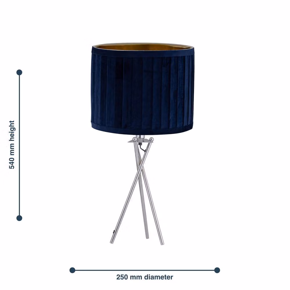First Choice Lighting Sundance Chrome Tripod Table Lamp with Blue Fabric Shade – 4