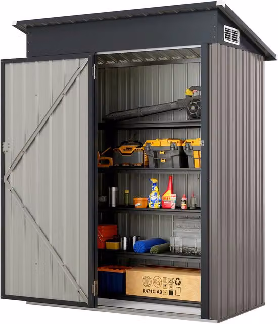 Costway Pent Storage Shed Utility Tool House in Brown Galvanised Steel