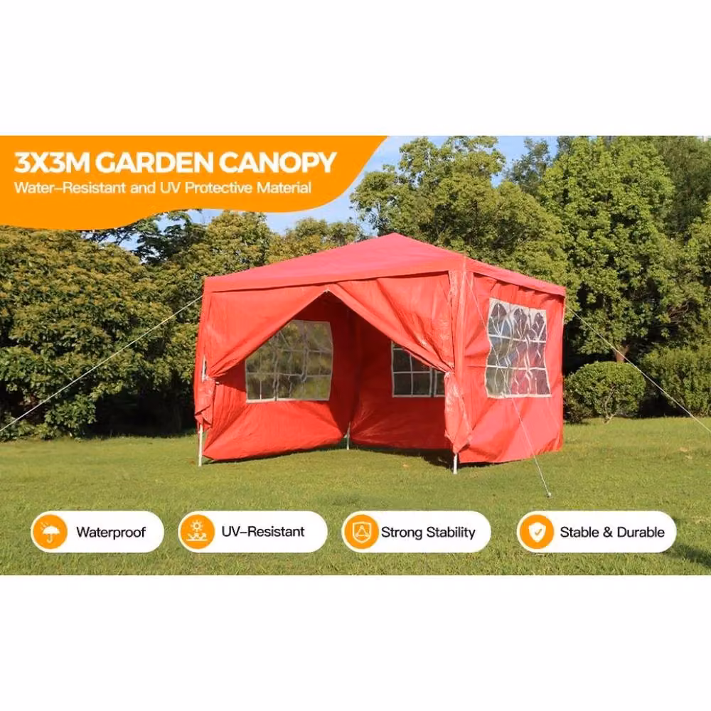 Hinsinc Waterproof Red Party Gazebo Tent W: 3 m, D: 3 m – 3