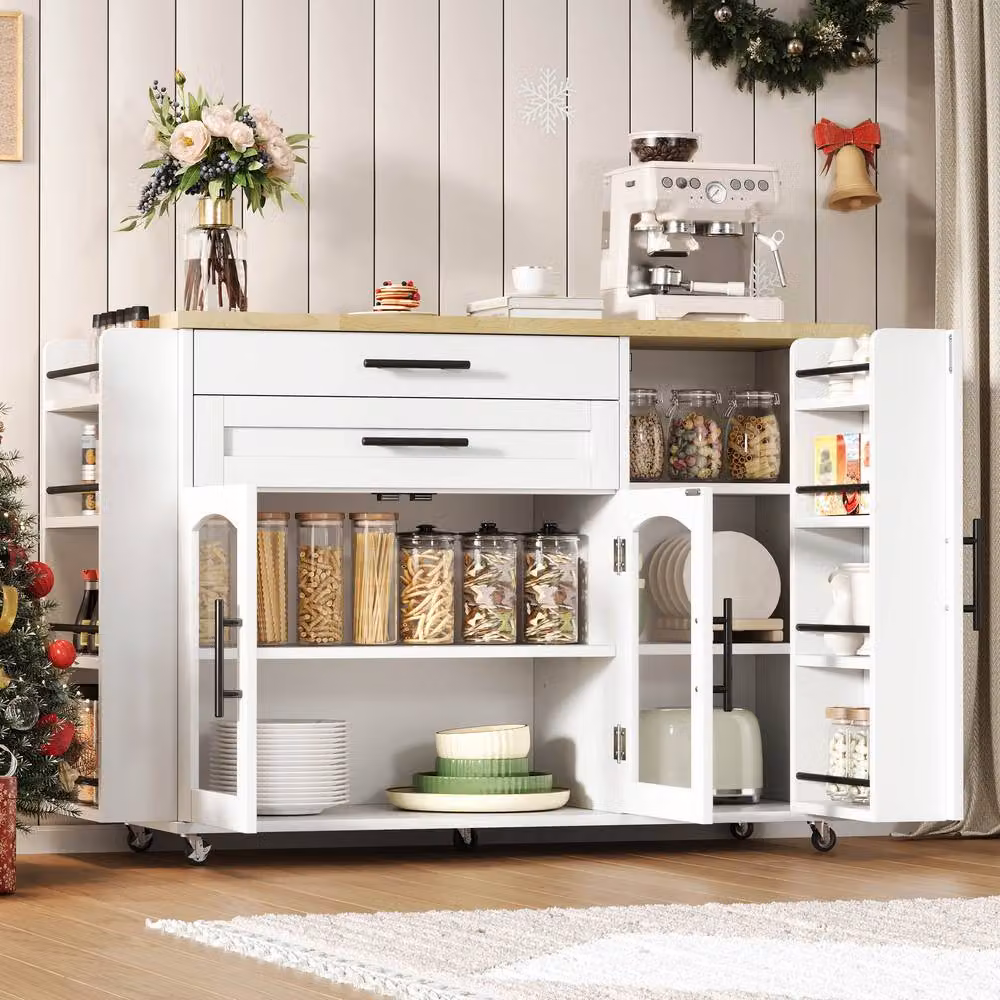 BTM White Folding Kitchen Island Storage Trolley Cabinet with Wheels, W/D/H: 70 x 70 x 90 cm – 5