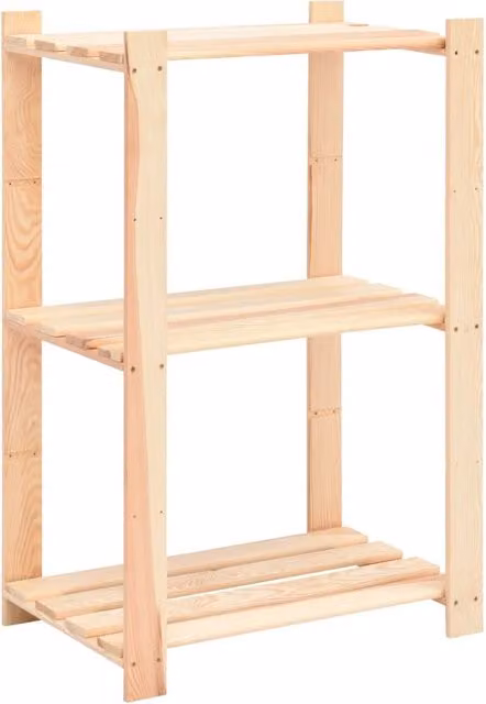 Berkfield Home 3-Tier Solid Pinewood Storage Rack in Beige, W/D/H: 60 x 38 x 90 cm