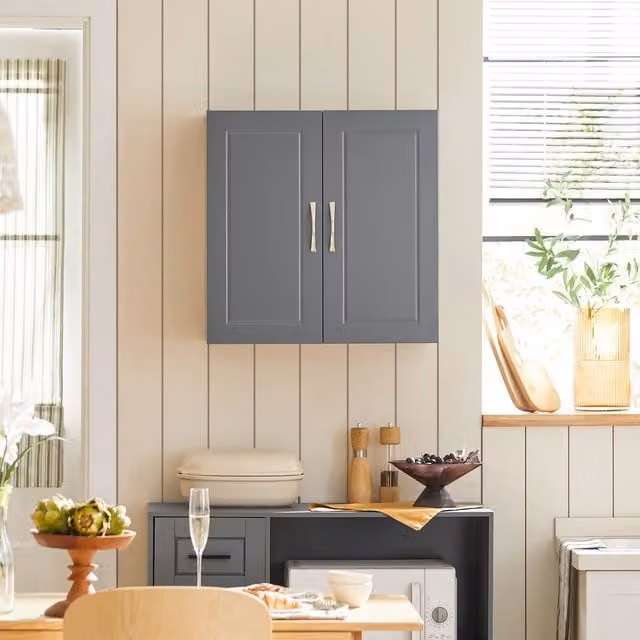 SoBuy Wall-Mounted Storage Cabinet in Grey with Hinged Doors and Internal Shelves, W: 60 cm, H: 60 cm, D: 30 cm – 1