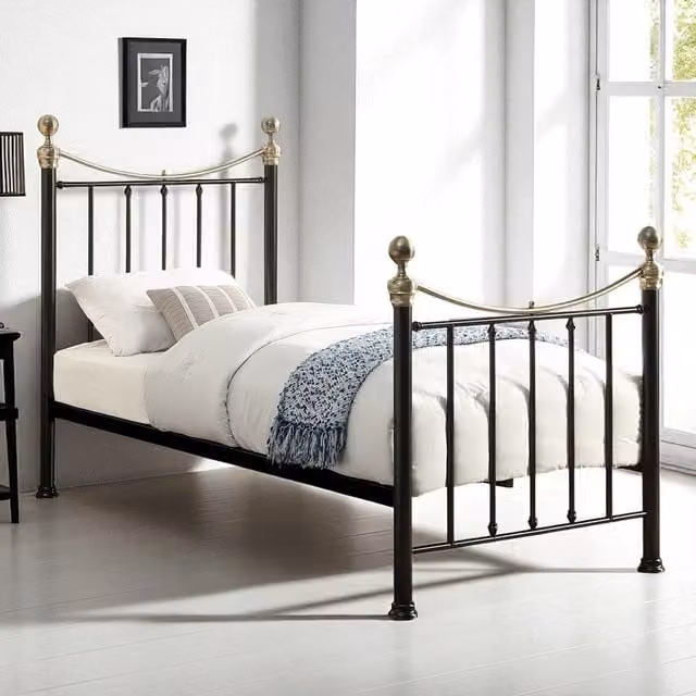 OAT Home Classic Black Metal Bed Frame, W/D/H: 90 x 190 cm