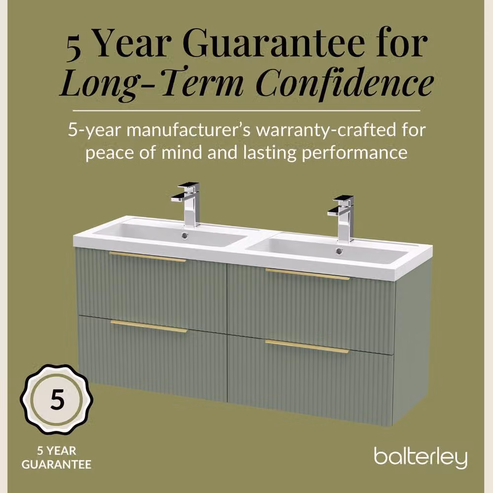 Balterley Fluted Front Wall Hung 4 Drawer Vanity Basin Unit, Satin Green, W: 120 cm – 4