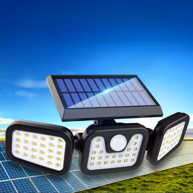 Garden Mile Solar Security Floodlight with Motion Sensor, 74 Bulbs, Black