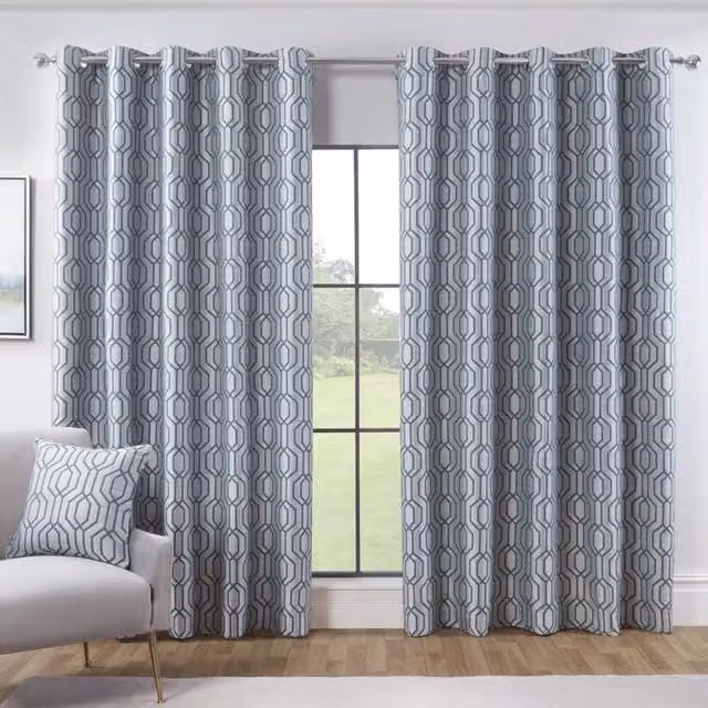 Terrys Dakota Modern Opaque Eyelet Curtains in Green and Grey