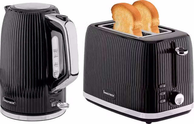 Innoteck Black Kettle and 2 Slice Toaster Set with 1.7L Capacity