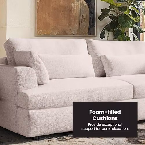 Solace+Co Drew 3 Seater Modern Chenille Lounge Sofa in Cream with Foam-Filled and Removable Cushion Covers – 5