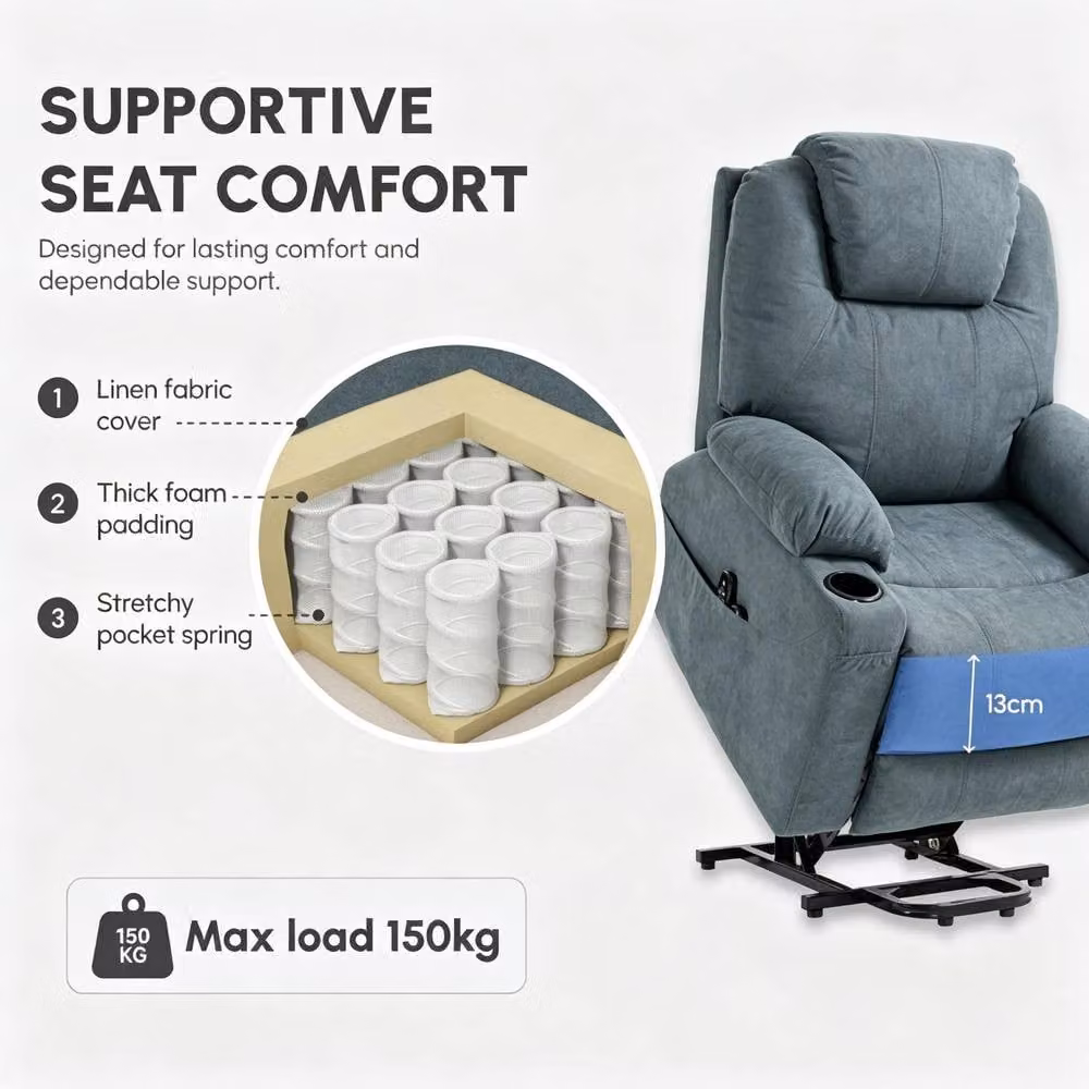 STILVORA Grey Fabric Electric Recliner Armchair with Integrated Heat and Massage – 5