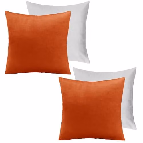 OHS Pack of 2 Matte Velvet Square Cushions with Removable Covers in Burnt Orange, W/D/H: 45 x 45 x 45 cm