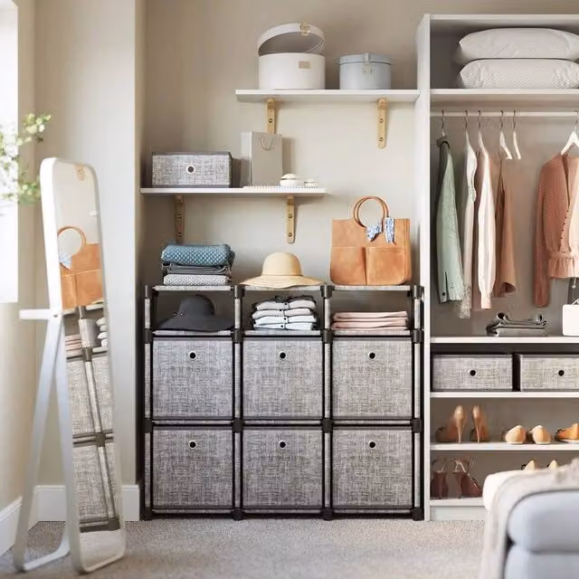 KORVIXA 9-Cube Drawer Organiser Storage Unit in Grey