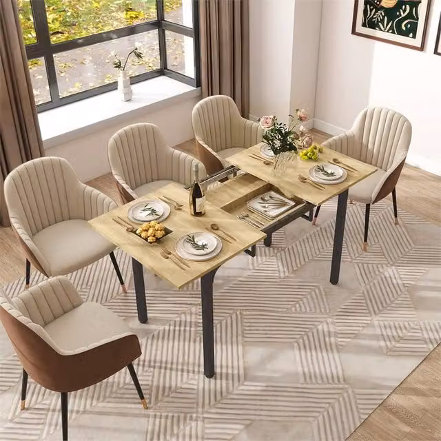 Nordara Modern Extendable Rectangular Wood Dining Table in Brown, H 75 cm x W 150 cm x D 80 cm (with Butterfly Leaf)